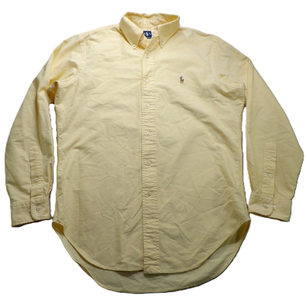 VTG Ralph Lauren Men Yellow Classic Fit Flesh Pony Oxford LS Shirt 15 32/33 OCBD
